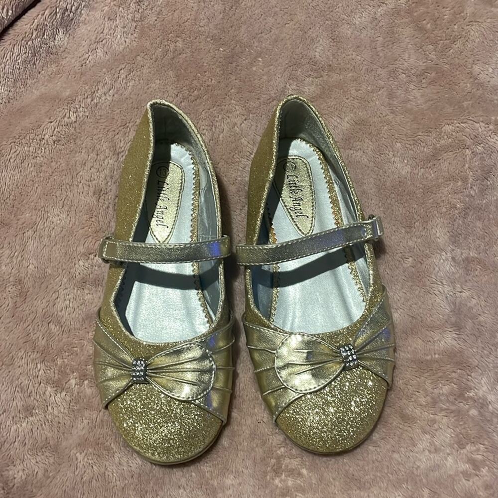 Little Angel 13 golden maryjanes guc rubber non marking soles